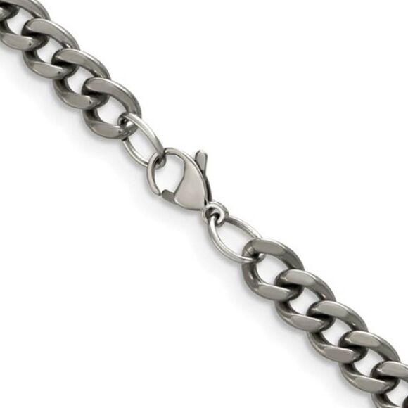 Men's Dark Gray Titanium Classic Curb Chain Necklace, 22 Inch